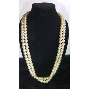 Mid Century Modern Necklace Large Faux Pearl Beads Gold Accents Vintage BOHO